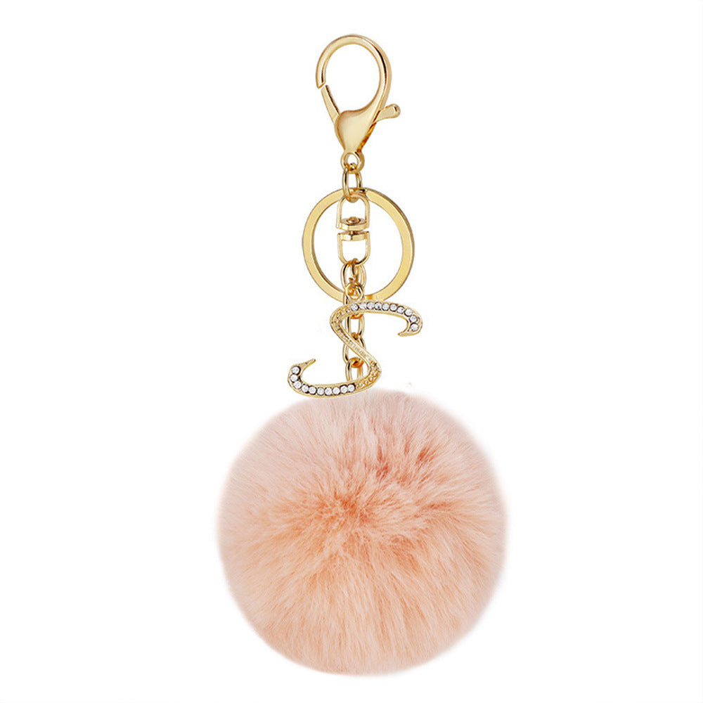 Wholesale Zinc Alloy 26 English Alphabet Hair Ball Keychain